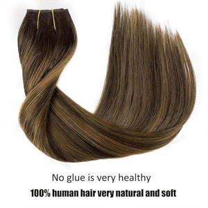 RECOOL Wire Hair Extensions Real Human Hair Remy (#T2/P6/2 Dark Brown with Chestnut Brown 14 Inch)