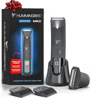 HUMMINGBIRD MK5 Pubic Hair Trimmer for Men ? Ceramic Blade No Nick No Cut Ball Trimmer Waterproof USB-C Rechargeable LED Display Charging Dock &amp Travel Pouch Body Trimmer &amp Ball Shaver