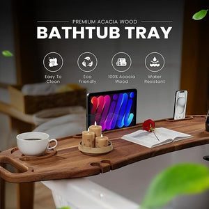 Lush &amp; Style Premium Large Bathtub Tray Large &amp; Thick 35x10 Inch, Acacia Wood Luxury, Waterproof, Non-Toxic, Adjustable Legs, No Tools Required,Caddy Tray, Luxury Bath Accessories,New Home Ess