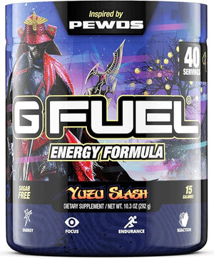 G Fuel Pewdiepie Energy Drink Powder Pre Workout Caffeine Mix for Gaming Sugar Free Focus Amino Vitamin + Antioxidants 10.3oz (Yuzu Fruit 40 Servings)
