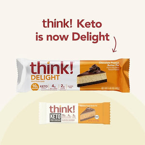 think! Keto Protein Bars Healthy Low Carb Low Sugar Gluten Free Snack with No Artificial Sweeteners 4G Net Carbs &amp 10G of Whey Protein - Chocolate Peanut Butter Pie (10 Count)