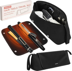 MOKURA Hot Hair Tools Travel Bag with Heat Resistant Mat Removable Hair Accessories Organizer Case Women Travel Essentials Storage Pouch for Curling Iron Straightener Flat Iron Hair Dryer Black