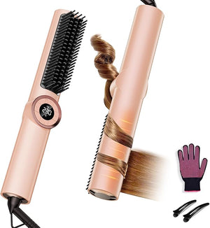 Hair Straightener Brush for Women: Negative Ionic Curling &amp Straightening Brush with Fast Heating Reduce Damage &amp Anti-Scald Gold