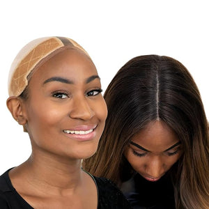 MILANO COLLECTION Lace Wig Grip Cap for Women Adjustable Wig Caps for Women Non Slip with Headband to Secure Lace Top Perfectly in Place Tension-Free One Size Fits All 2 Pack Nude