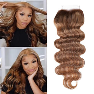 UNICE Honey Blonde Highlight Body Wave 4x4 Lace Closure Free Part 14 inch 100% Remy Human Hair Closure for Women TL412 Color