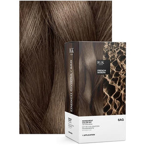 IGK Permanent Hair Dye Color Kit | 6AG French Riviera - Light Beige Brown | 100% Gray Color Coverage + Strengthen + Shine | Ammonia Free