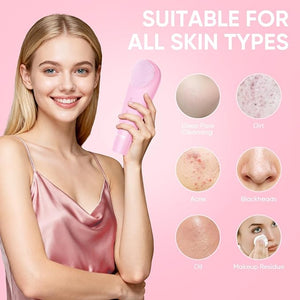 Silicone Face Scrubber Blackhead Remover Rechargeable 2-in-1 Facial Cleansing Brush &amp Skin Spatula Duo IPX7 Waterproof Exfoliating Massager Deep Cleansing for Women and Men£¨Light Pink£©