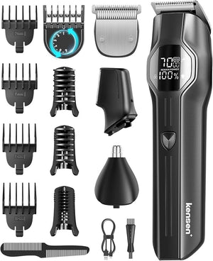 kensen Beard Trimmer for Men - 14 Piece Professional Mens Grooming Kit Multi Groomer for Beard face Nose Ear Hair Trimmer Hair Cutting kit IPX7 Wet &amp Dry Use 210 Mins Shaving Gifts for Him &amp
