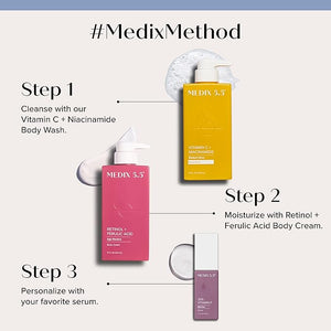 MEDIX Vitamin C Body Wash + Retinol Body Lotion Crepey Skin Moisturizer 2PC Set | Anti Aging Retinol Body Cream + Gel Body Cleanser Skincare Set For Women Men &amp Firmer Looking Skin 2PC