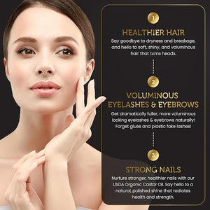 Organic Castor Oil Cold Pressed Glass Bottle USDA Certified Premium Organic Unrefined Hexane Free for Hair Growth Radiant Skin Eyebrows Lashes and Fuller Hair 16.9 oz w/ Pump (Made in USA)