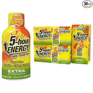 5-hour ENERGY Extra Strength Energy Shot Peach Mango Flavor Zero Calories &amp Sugar-Free 230 mg Caffeinated Shot Amino Acids &amp B Vitamins Dietary Supplements 1.93 oz. 30 Count