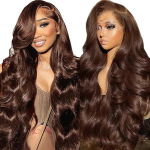 GOLFMAX 13x6 Lace Front Wigs Human Hair Pre Plucked Body Wave Chocolate Brown Lace Front Wig Human Hair 4# Brown Wig Body Wave Human Hair Wig 22 Inch