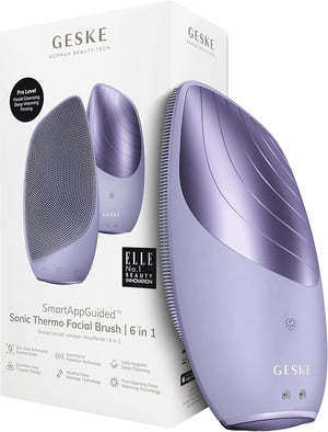 GESKE SmartAppGuided Sonic Thermo Facial Brush | 6 in 1 | Skin Cleansing | Cleansing Brush with Thermal Function | Electric Facial Massager