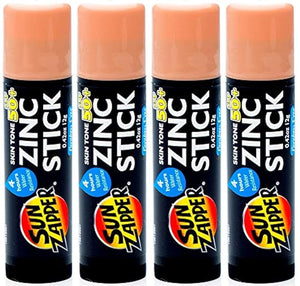 Sun Zapper Zinc Oxide Sunscreen Stick SPF 50+ Light Skin Tone ? 4-Pack (0.42 oz each) ? Water-Resistant Mineral Sunblock with Vitamin E &amp Aloe Vera ? Made in Australia