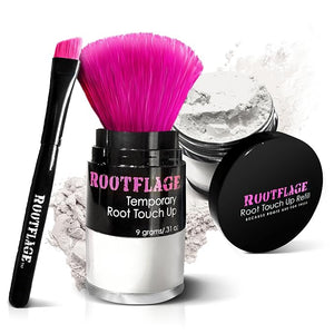 Rootflage Root Touch Up - Icy Platinum White Temporary Hair Color Brass Banisher with Kabuki Applicator + Rootflage Refill + Small Detail Brush For Blonde or Golden Hair (ICE HOUSE)