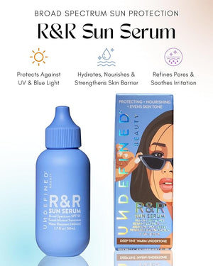 Undefined Beauty R&amp;R Sun Serum SPF 50 PA++++ Tinted Mineral Sunscreen with Niacinamide, Water Resistant Broad Spectrum Protection &amp; Blue Light Defense (Deep Tint)