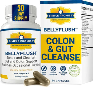 Simple Promise BellyFlush - Gentle Colon &amp Gut Cleanse Supplement with Milk Thistle &amp Bentonite Clay - Supports Constipation Debloat Digestive Detox &amp Flushing - 60 Capsules