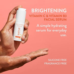 Native Brightening Facial Serum Contains Naturally Derived Ingredients | Hydrating Serum with Vitamin C and Niacinamide, Vitamin B3, Revitalize and Repair Your Skin, Fragrance-Free, 30ml, 1 fl oz