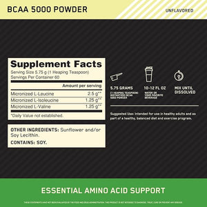 Optimum Nutrition Instantized BCAA Powder, Unflavored, Keto Friendly Branched Chain Essential Amino Acids Powder, 5000mg, 60 Servings (Packaging May Vary)