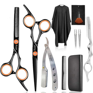 Hair Scissors Thinning Shears for Hair Cutting Fcysy Professional Barber Blending Shears Kit with Straight Edge Razor Barber Tools Hairdressing Trimming Scissors for Men Women
