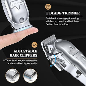 Ufree Hair Clippers for Men Professional Barber Clippers and Trimmers Set Cordless Hair Clippers for Hair Cutting Kit with LED Display Electric Hair Trimmer Gifts for Men Silver