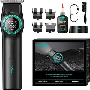 VGR 977 Professional Hair Trimmer Hair Clippers for Men 8000rpm T-Blade Trimmer Zero Gapped Cordless Barber Clippers Rechargeable Edgers Clippers with LED Display(Black)