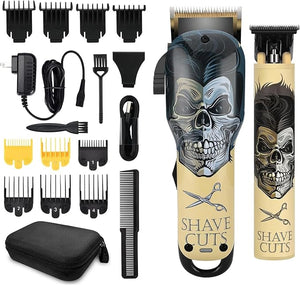 Professional Hair Clippers for Men Professional Barber Clippers and Trimmer Set Cordless Skull Hair Clipper Grooming Kit Gift for Men Women Kids -Dark Golden