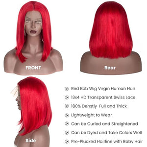 Ubetta Red Bob Wig Human Hair 13x6 Lace Front Wigs Human Hair Pre Plucked Red Bob Wigs for Black Women 10 Inch 180% Density Slightly Bleached Knots Blunt Cut Lace Frontal Wig