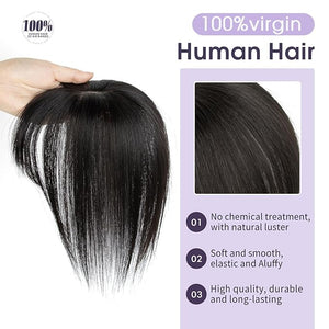 Hair Topper for Women with Bangs 100% Real Remy Hair Topper for Women Clip In Hairpiece for Thinning Hairpiece for White HairRoots Cover(8inch Natrual Black)