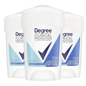 Degree Clinical Protection Antiperspirant Deodorant for Women Shower Clean 3 Pack 72-Hour Sweat &amp Odor Protection 1.7 oz