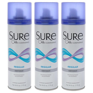 Sure Regular Scent Aerosol Antiperspirant and Deodorant - 48-Hour Protection for Men and Women - Fast Drying Spray - 6 oz (Pack of 3)