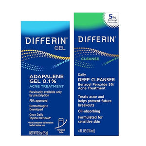 Differin Acne Skin Care Kit, Differin Gel Retinoid Acne Treatment for Face with 0.1% Adapalene &amp; 5% Benzoyl Peroxide Face Wash &amp; Body Wash, Designed for Pimple and Acne Prone Skin