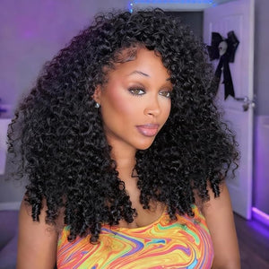 ISEE Burmese Curly Wig 7x5 Lace Front Wigs Human Hair Glueless Wig With Spiral End Pre Plucked Pre Cut Human Hair Wigs for Women Beginners Natural Black Color 180% Density 22 inch