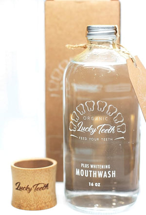 Organic MouthWash - Plus WHITENING - Whitens Refreshes. Food Grade Peroxide + Essential Oils. Vegan and Cruelty Free. Glass Jar 16 OZ