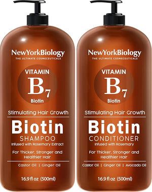 New York Biology Biotin Shampoo and Conditioner Set for Hair Growth and Thinning Hair - Thickening Formula for Hair Loss Treatment - For Men &amp Women - Anti Dandruff - 16.9 Fl Oz