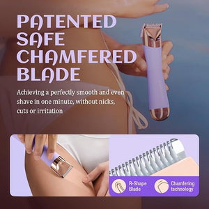 SUPRENT Bikini Trimmer Women- Painless Ladies Hair Removal Waterproof Wet &amp; Dry- 2 in 1 Lady Shaver for Pubic Hair &amp; Facial Hair- Cordless Electric Razors with USB-C Rechargeable - Purple