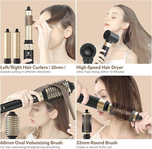 Hair Dryer Brush, webeauty 5 in 1 Professional Hot Air Styling, High-Speed Negative Ionic Hair Dryer Fast Drying, Multi Hair Styler with Air Curling Iron, Volumizing, Straightening (Black)