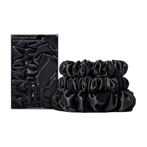 slip Back to Basics Black Midi &amp Large Scrunchie Set | Includes 2 Midi &amp 1 Large Pure Silk Scrunchies | 100% Mulberry Silk Anti-Crease Gentle on Hair Prevents Breakage | Stylish &amp Durab