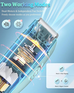 Vacuum Hair Clippers for Kids, Rechargeable Vacuum Hair Cutter with 2 Modes for Children/Infant/Men, Waterproof Baby Hair Clippers Trimmers Cordless Haircut Kit in Large Hairs Storage Space