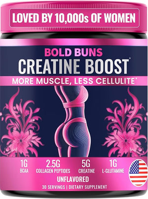 Creatine for Women ? Booty Builder Supplement with Collagen &amp BCAA ? Supports Muscle Development Post-Workout Recovery Skin Elasticity Healthy Hair &amp Nail | Unflavored ? 30 Servings