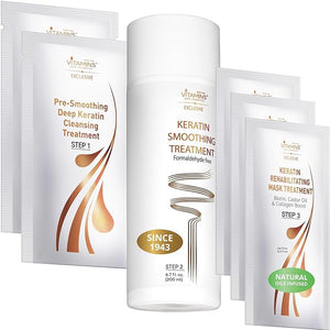 VITAMINS hair cosmetics Keratin Hair Treatment Straightening Kit - Salon Like at Home Keratin Treatment Formaldehyde Free - Hair Smoothing, Nourishing &amp; Revitalizing 3-Step System