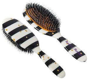 Rock &amp; Ruddle Natural Mixed Bristle Hair Brush for Women and Kids (Large, 21cm) - Perfect for Wet or Dry Hair, Detangling Smoothing Blowdrying - Designed &amp; Made in UK - Black &amp; White Strip