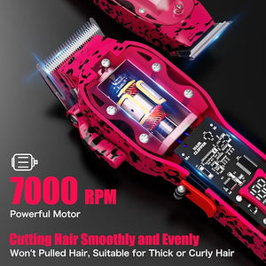 Professional Hair Clippers for Men Cordless Barber kit for Hair Cutting &amp Grooming Pink Hair Clippers and Trimmer Set for Barber Haircut with LED Display 8 Fade Taper Combs