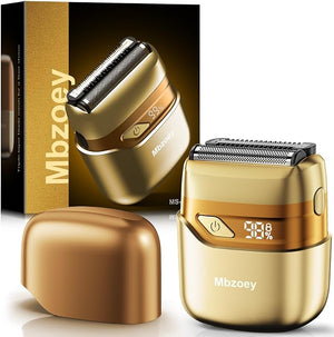 Electric Foil Shavers for Men Mini Electric Razor Compact Face Shaver IPX7 Waterproof Wet Dry Cordless Razor LED Display USB-C Travel-Friendly Light Gold
