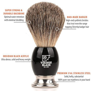 Luxury Shaving Brush for Men by VIKINGS BLADE Ultra Heavy Acrylic &amp 316L Steel Handle Super Strong Knot Backbone Minimal Shedding Fast Lather Extremely Smooth &amp Plush on Skin (Dark Stalli