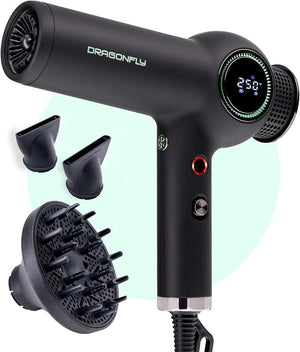 MINT Dragonfly Ionic Hair Dryer with Diffuser | Lightweight Professional Hair Dryer | Smart Negative Ion | High Speed Brushless Ionic Blow Dryer | Low EMF
