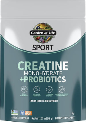 Creatine Monohydrate Powder for Women and Men by Garden of Life Micronized Pre Workout with Probiotics for Muscle Strength Performance Sport Amino Energy About 60 Easy to Mix Unflavored Servings
