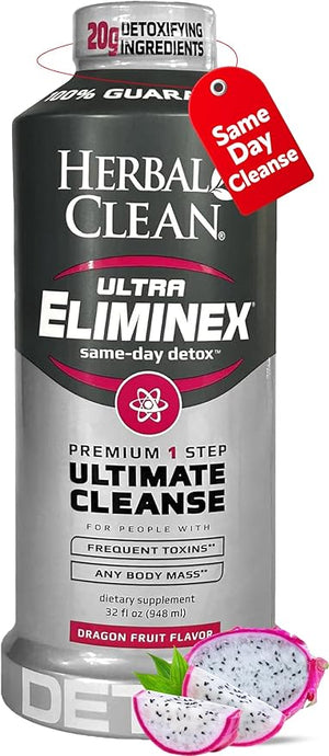 Herbal Clean Same Day Ultra Eliminex Detox Cleanse Drink* (32 fl oz) - Dragon Fruit Flavor Full Body Cleanse Detox Drink with Milk Thistle Seed* for high Toxin*, Vitamin B12 for Men &amp; Women