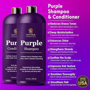 Purple Shampoo and Conditioner Set - Sulfate Free Enriched with Coconut Oil &amp Aloe Vera Ideal for Blonde Gray Brassy &amp Color Treated Hair Nourishes &amp Hydrates - 16 fl oz each