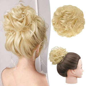 RUWISS Messy Bun Hair Piece Human Hair Messy Rose Bun Hair Buns Hair Piece for Women Real Hair Scrunchies Updo Hair Pieces Bun Extension Ponytail Messy Hair Bun (Bleach Blonde)